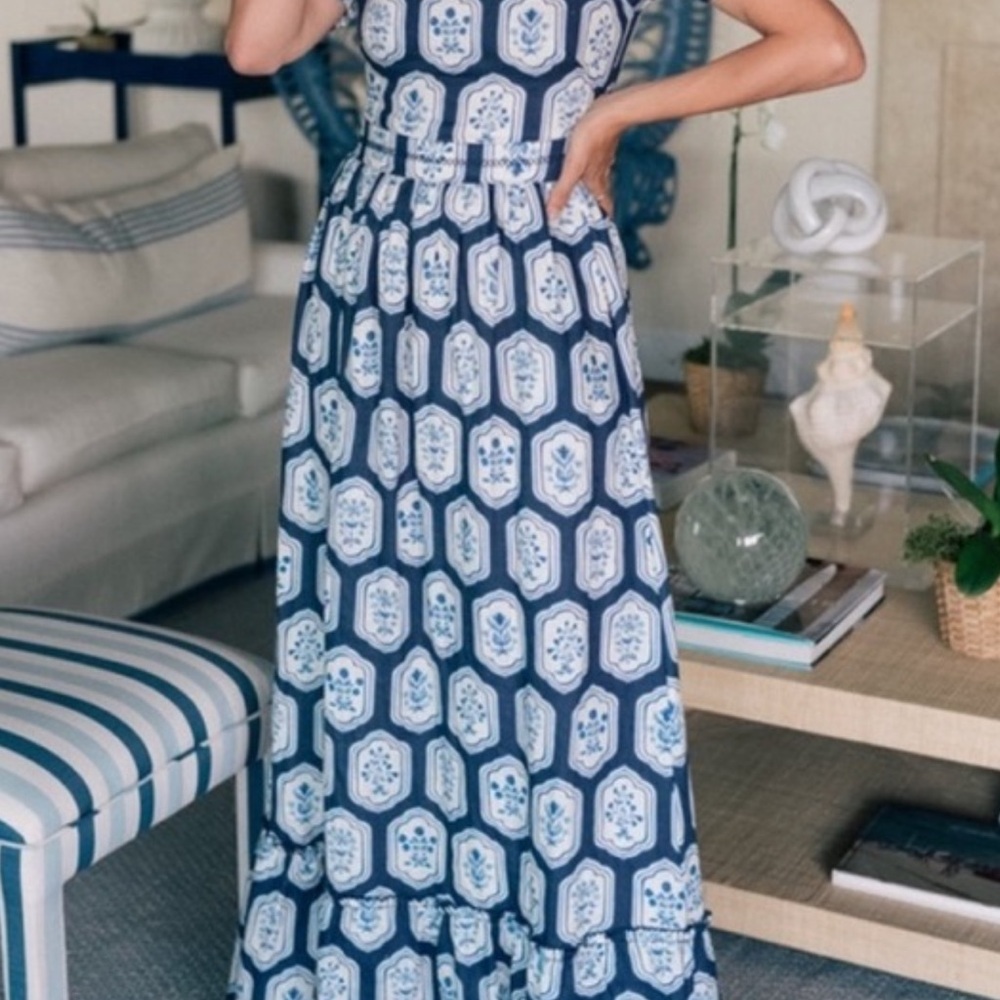 Agua by Agua Benita Lima Blue and White Maxi Dress